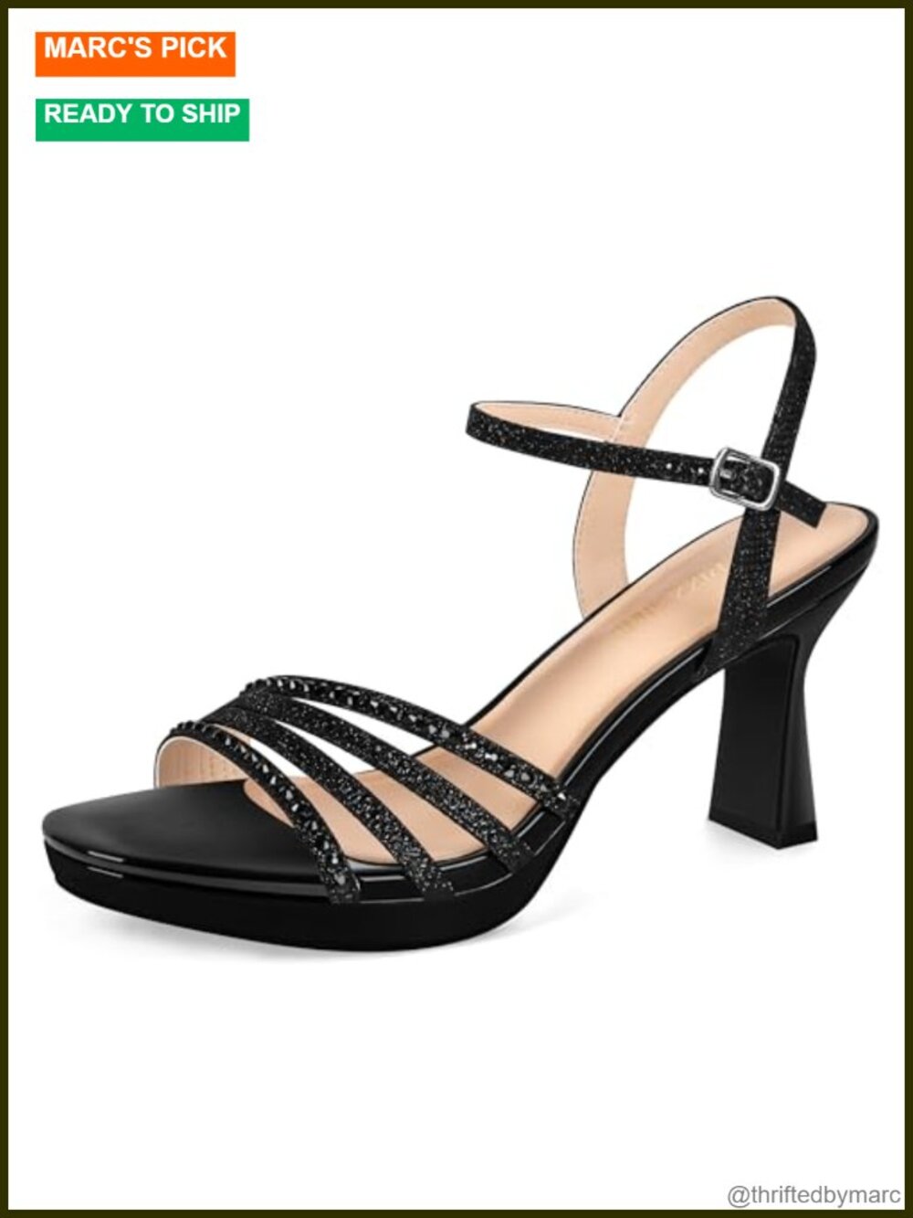 Rhinestone Platform Heels Chunky High Heel Sandals Ankle Strap Party